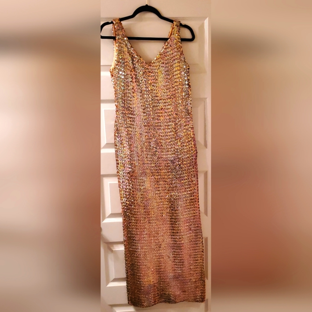 Vintage custom made sequin aurora borealis gown rainbow sparkle